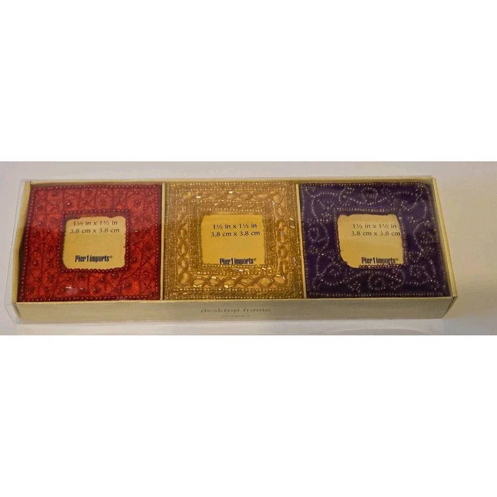 Pier One Imports 90s Y2K Set Of 3 Fabric Beaded Mini Photo Frames  3x3” each